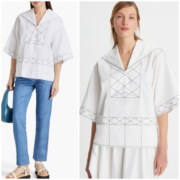 Tory Burch diamond-stitch poplin tunic SZ US 10 - Picture 1 of 12